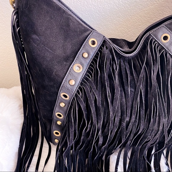 LD Black Faux Suede Fringe Crossbody Bag - Picture 5 of 17